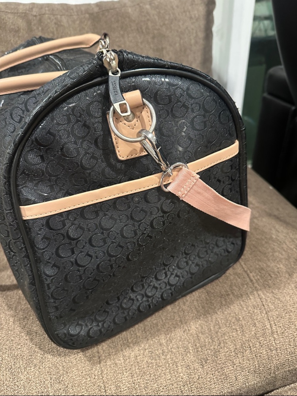 Guess Black Glossy Monogram Weekender with Tan Accents - Picture 4 of 9